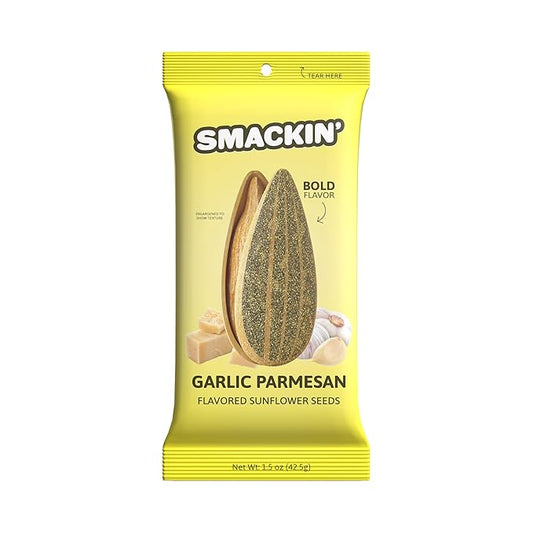 SMACKIN' Sunflower Seeds, Roasted Jumbo Small-Batch, American Made - Garlic Parmesan. 1.5oz bags