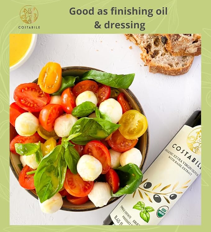 Basil Olive Oil Organic from Puglia, Italy. Basil Infused Extra Virgin Olive Oil from a single