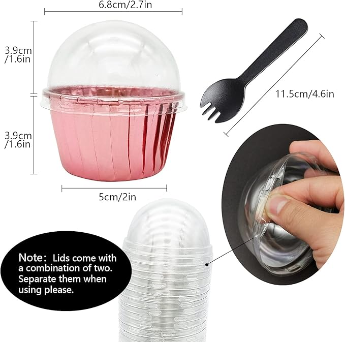 Cupcake Liners with Dome Lids 100Pack,Free-Air 3.5Oz Mini Foil Baking Cups Muffin Liners,Disposable