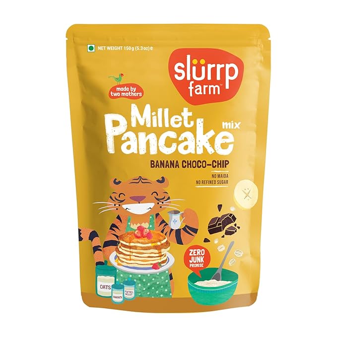 Slurrp Farm Millet Pancake Mix | Banana Choco-Chip | Made with Oats & Jowar | No Refined Sugar or