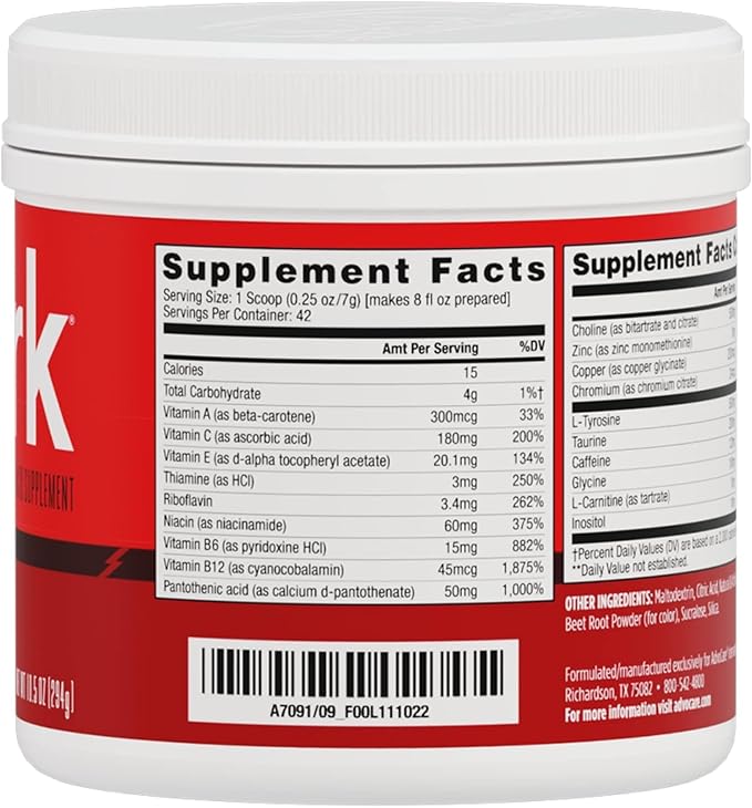 AdvoCare Spark Vitamin & Amino Acid Supplement - Focus & Energy Drink Powder Mix with Vitamin A