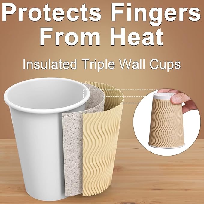 Hot Paper Cups 16 oz Disposable Insulated Corrugated Sleeve Ripple Wall Paper Cup 100 pcs,16oz Cups