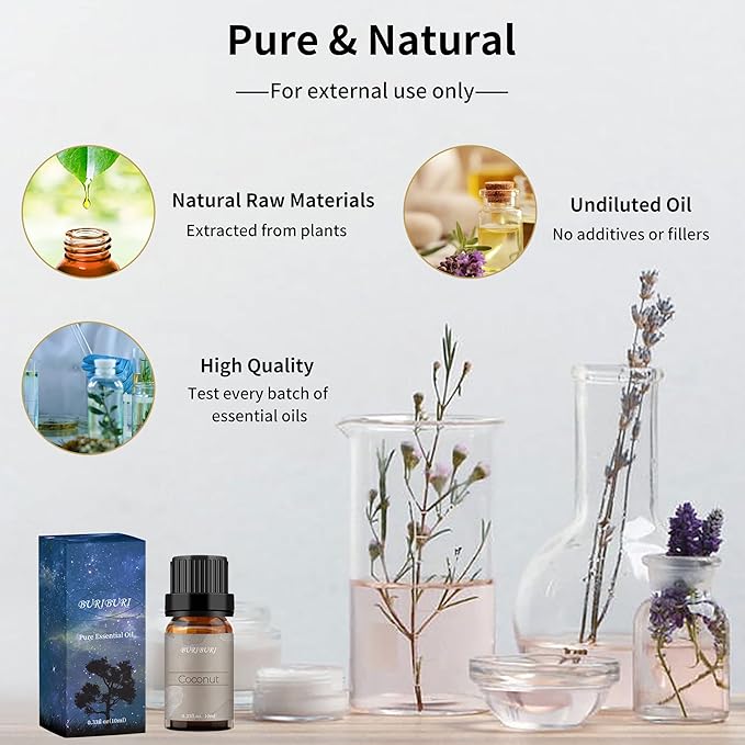 BURIBURI Coconut Essential Oil, Premium Grade Scented Oil 10ml Coconut Fragrance Oil Carrier Oil