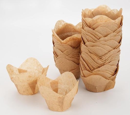 GOLDEN APPLE, 100 Pcs Tulip Cupcake Liner Lotus Parchment Baking Cup Muffin Tins Cups for Weddings