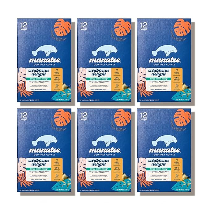 Manatee Gourmet Single Serve Coffee Pods for Keurig K-Cup Brewers, Caribbean Delight Flavored Swiss