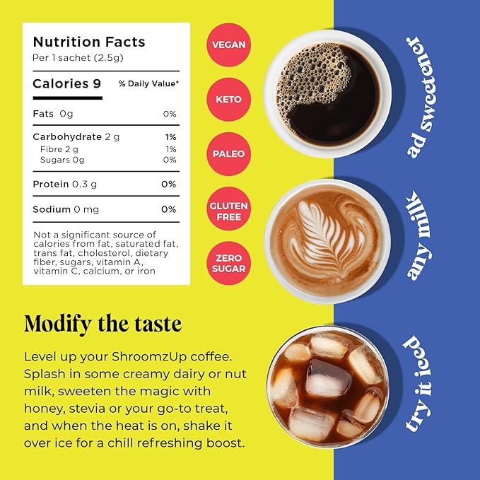 Instant Mushroom Coffee with Lions Mane and Chaga - 15 Pack - Nootropic Superfood Mushroom Coffee