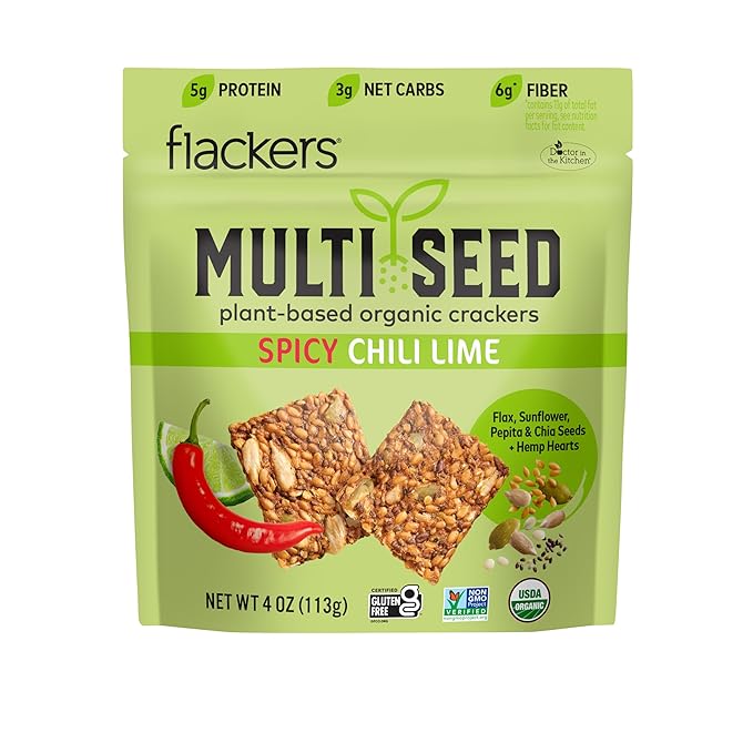 Flackers Organic Spicy Chili Lime Multi-Seed Crackers, 4 Ounce 1-Pack, Gluten Free, Non GMO, Vegan