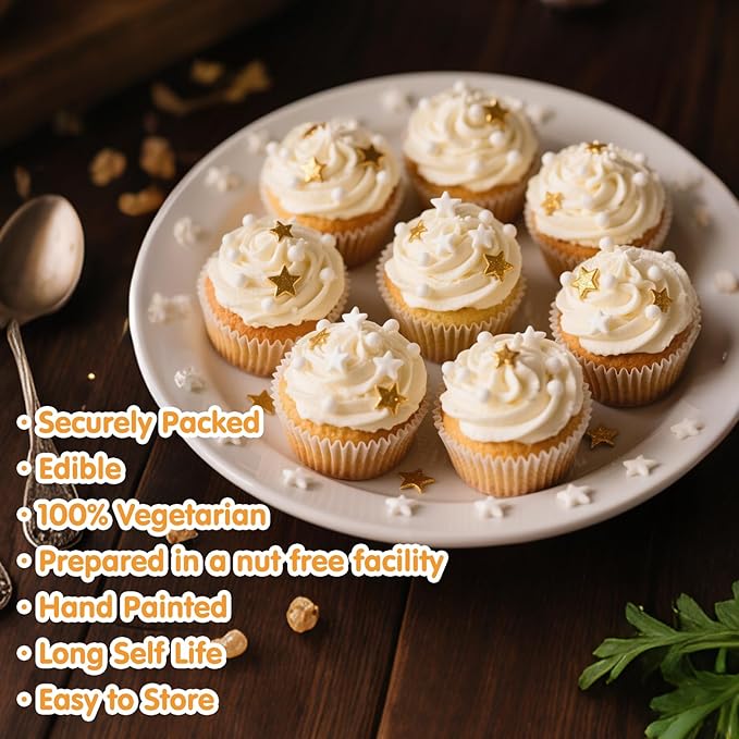 Edible Star Sugar Sprinkles, Gold and White Mix Size,Candy Star Sprinkle for Cake Decorations and