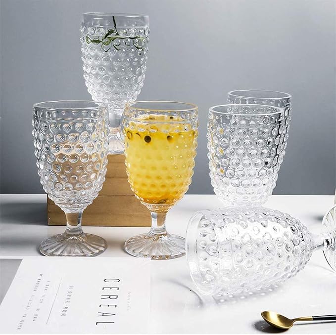 Hobnail Drinking Glasses Goblet Water set of 6, 13 oz Iced Tea Glasses Ideal for Soda Wine Milk