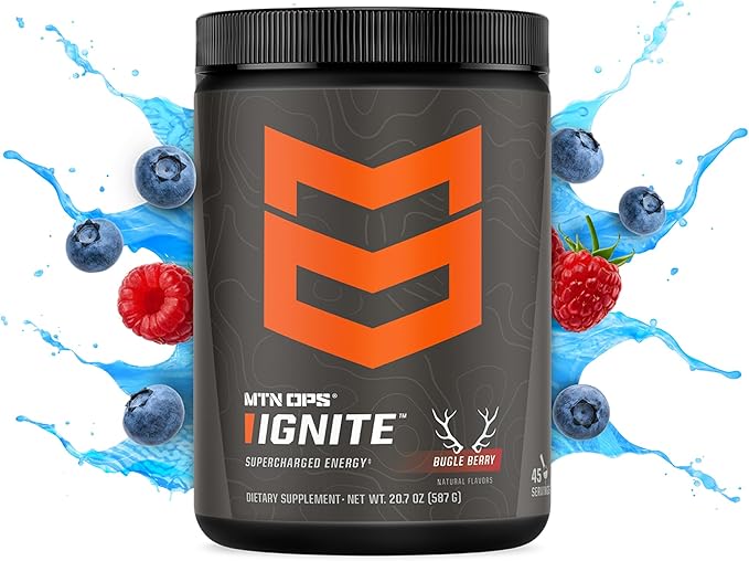 MTN OPS Ignite Energy Drink Powder, Gluten Free Nootropic Supplement Drink Mix, L Arginine, L
