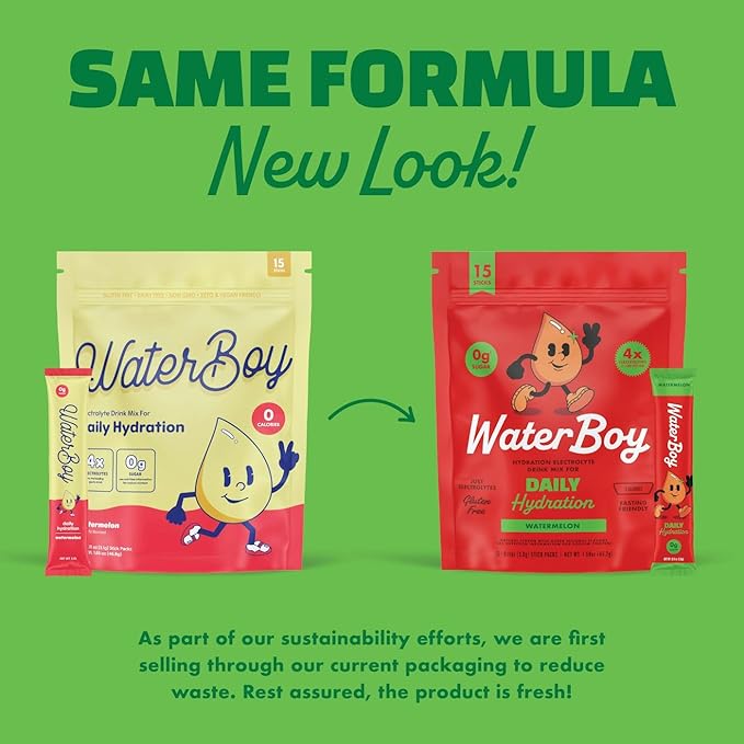 Waterboy Daily Hydration | 1,570mg Electrolyte Powder Packets | No Sugar, All Natural, Gluten Free