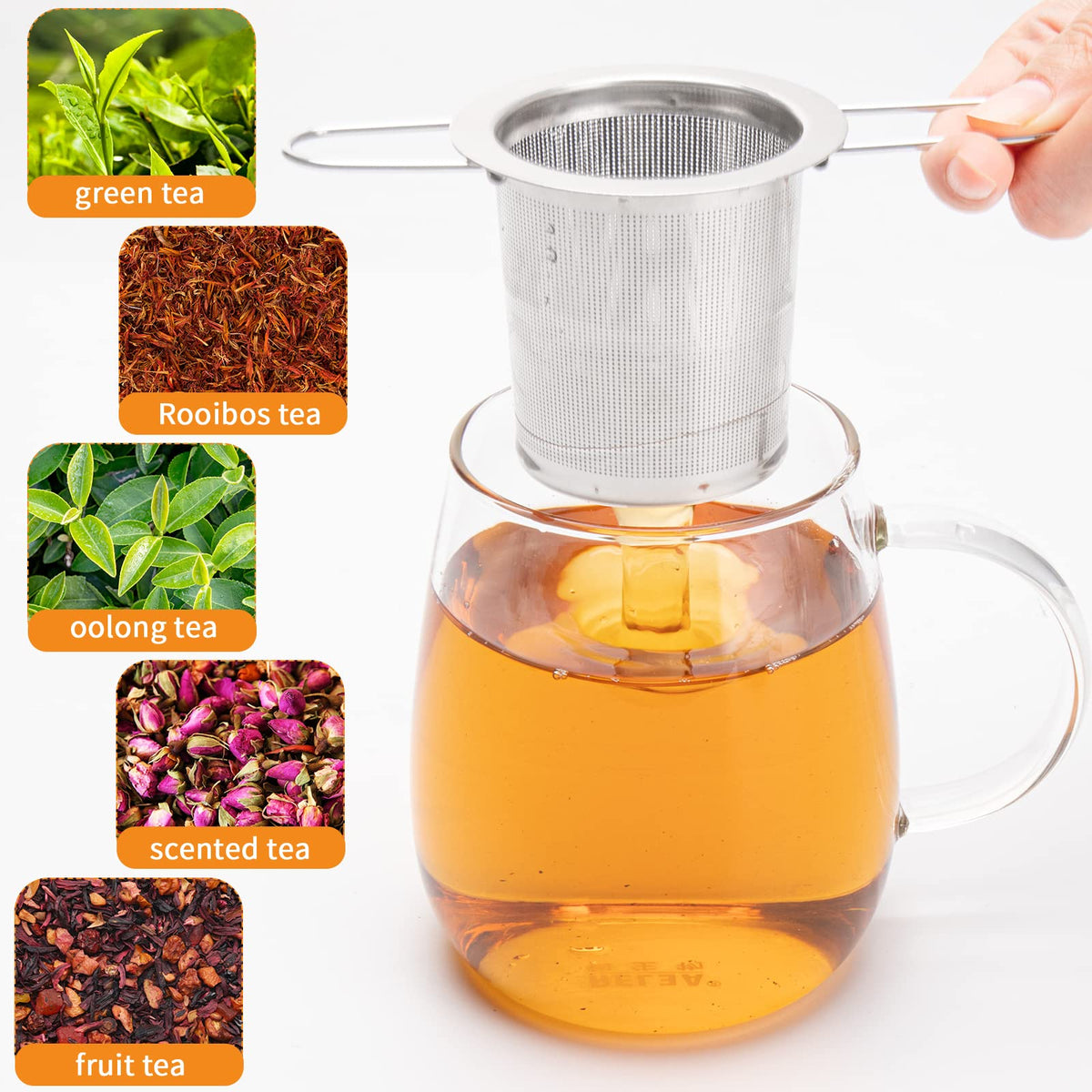 2Pack Tea Strainer, Stainless Steel Tea Infuser Basket Sitting in Mugs, Evmliy Tea Infusers for