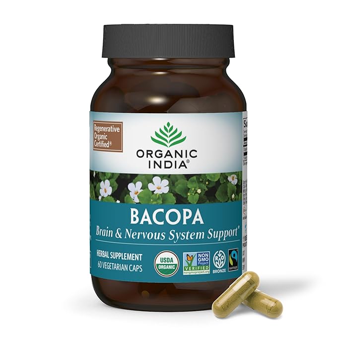 ORGANIC INDIA Bacopa Supplement - Bacopa Monnieri Organic, Brain, Focus, & Memory Support for Women
