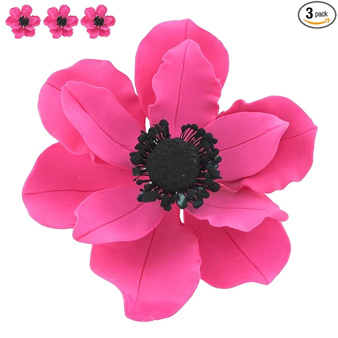 Global Sugar Art Anemone Wind Flower Sugar Cake Flowers Hot Pink, 3 Count by Chef Alan Tetreault