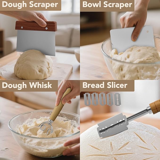 Sondiko Sourdough Starter Kit, Sourdough Bread Baking Supplies, Oval Banneton Bread Proofing Basket