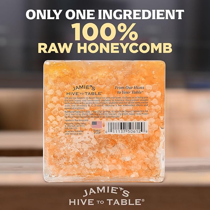 Jamie's Hive To Table 100% Raw Honeycomb, 12 Oz – All-Natural Pure Georgia Honeycomb, No Additives