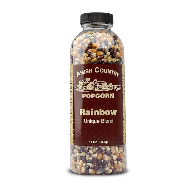 Amish Country Popcorn | 14 oz Bottle | Rainbow Popcorn Kernels | Old Fashioned, Non-GMO and Gluten