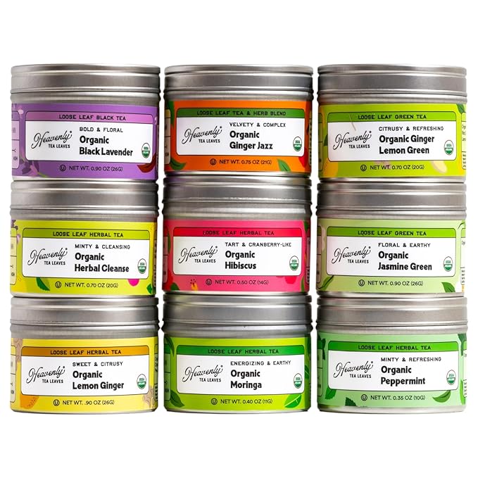 Heavenly Tea Leaves Organic Wellness Tea Sampler (Approx. 90 Cups of Tea), 9 Assorted Loose Leaf