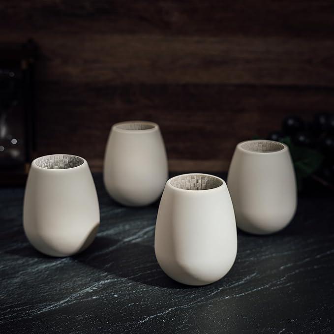 Unbreakable Silicone Stemless Wine Glassware | Set of 4 | Reusable & Shatterproof Tumbler Drinkware