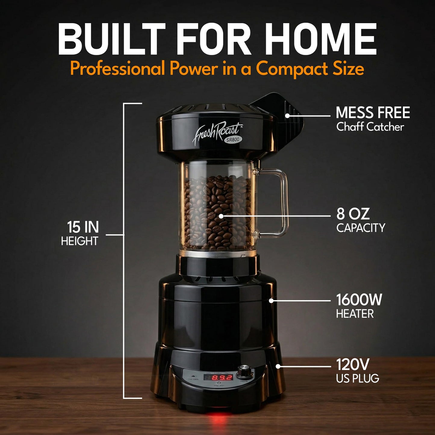 Fresh Roast SR800 Coffee Roaster – Roast Coffee at Home – Variable Heat and Fan Control – Digital