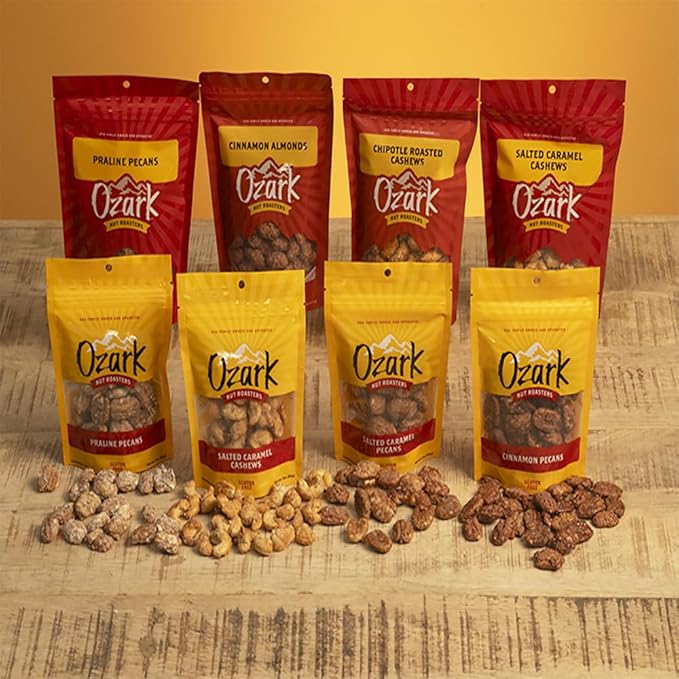 OZARK NUT ROASTERS, Salted Caramel Cashews, Flavored Snack Nuts, Gluten-Free Gourmet Candied Cashews, Blend of Sugar, Sea Salt & Caramel (14 oz)