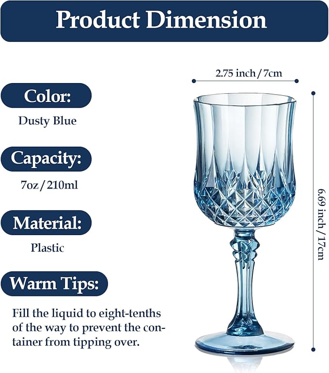 XUWAIDSGN 24 Pcs 7oz Plastic Vintage Wine Glasses Drinking Glasses Unbreakable Wedding Glassware