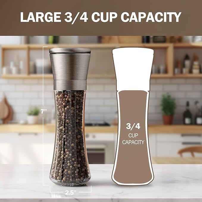 Home EC Original Gun Metal Bronze Salt and Pepper Grinder Set of 2 - Adjustable Ceramic Grinder