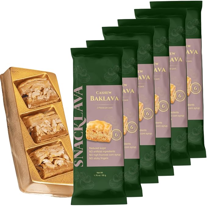 Snacklava Cashew Baklava Bites - 6 Pack (3 Pieces per Pack) - No Artificial Ingredients, Colors or
