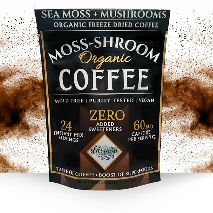 Elderwise Organics Coffee with Mushrooms & Sea Moss - Lion's Mane, Chaga, Reishi & Cordyceps - 24
