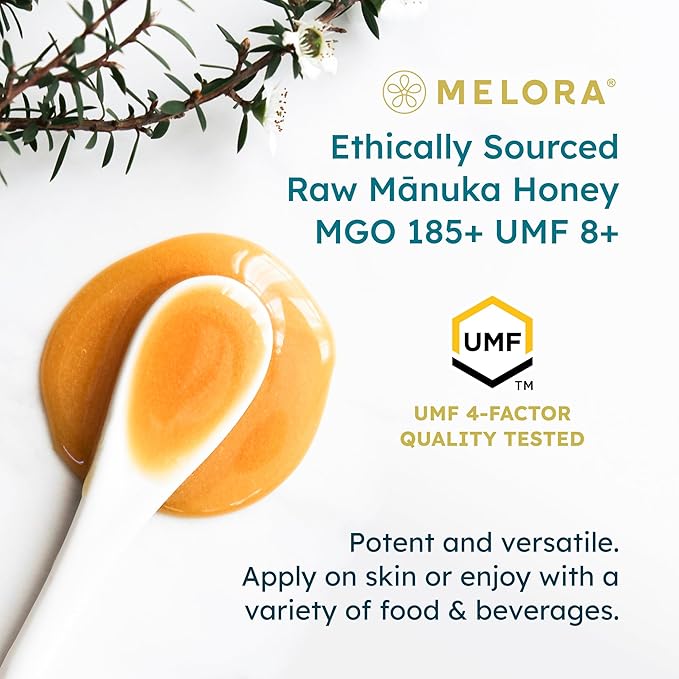 Melora Raw Manuka Honey from New Zealand | UMF 8+ | MGO 185+ | 8.8 Oz Jar | Safe for Skin Care |