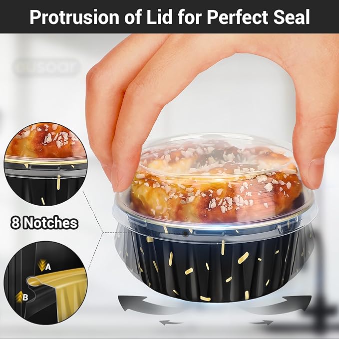 EUSOAR Aluminum Foil Baking Ramekins, 100pcs 5oz 125ml Muffin Liners with Lids, Silver, Both