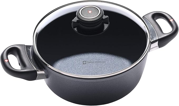 Swiss Diamond 8" 2.3Qt Casserole Pan HD Nonstick Diamond Coated Aluminum Casserole Pan Includes Lid