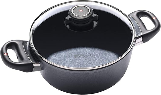 Swiss Diamond 8" 2.3Qt Casserole Pan HD Nonstick Diamond Coated Aluminum Casserole Pan Includes Lid