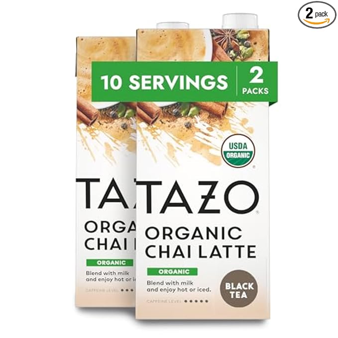 TAZO Organic Chai Latte Concentrate, Hot or Iced Black Tea, Easy-to-Serve, Everyday Lattes and