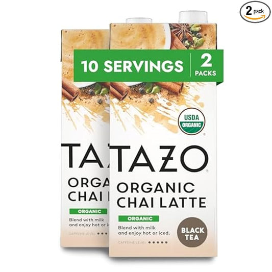 TAZO Organic Chai Latte Concentrate, Hot or Iced Black Tea, Easy-to-Serve, Everyday Lattes and