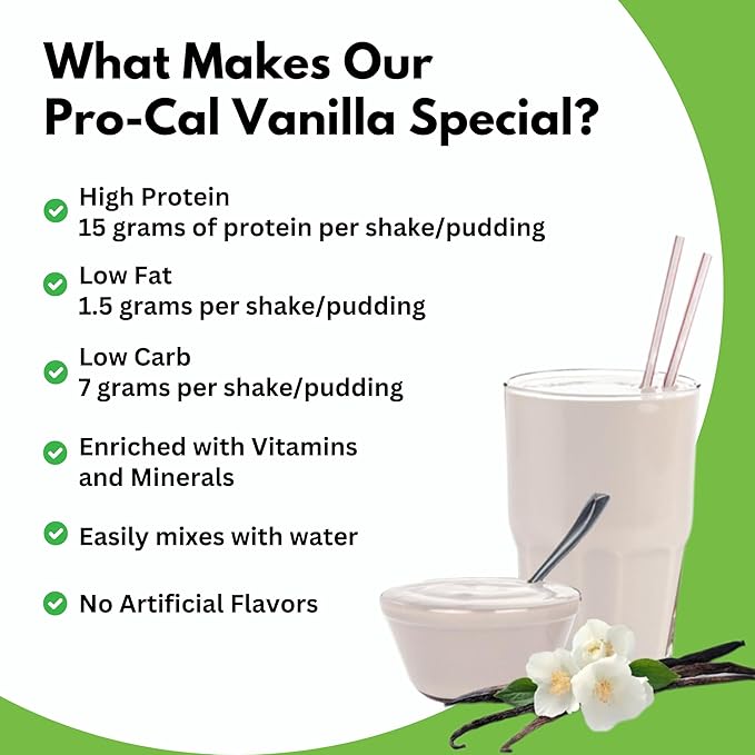 Pro-Cal Vanilla Meal Replacement Powder, 16.4 oz ??High Protein, Low Calorie Shake & Pudding Mix