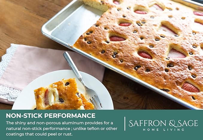 Commercial Quality Cookie Sheet Pan - 2 Pack Aluminum Half Sheet Baking Pan by Saffron & Sage Home
