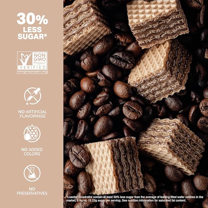 Loacker Quadratini Cappuccino Wafer Cookies LARGE - Premium Crispy Bite Size Wafers - 30% Less