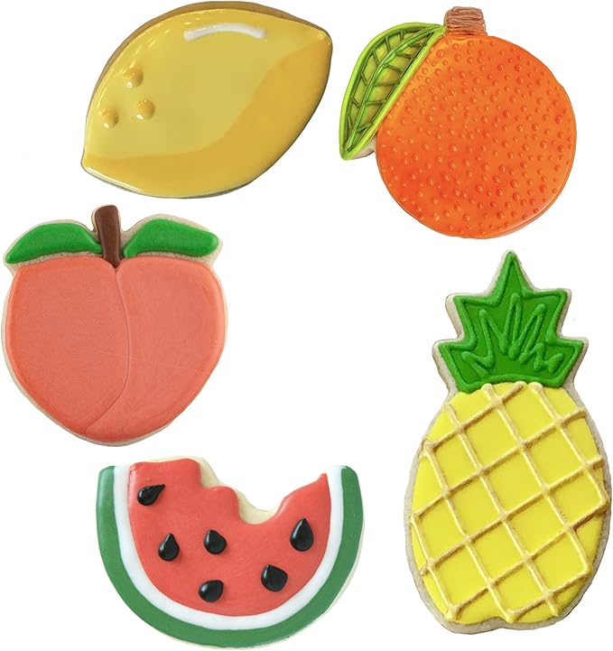 Fruit Cookie Cutters Summer 5-Pc. Set Made in USA by Ann Clark, Watermelon, Peach, Lemon, Orange