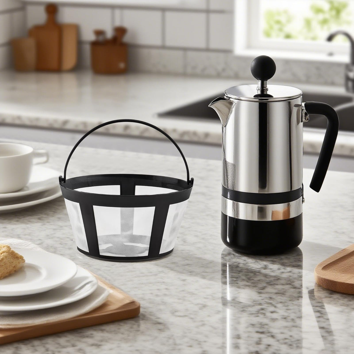 TQEONKL 8-12 Cups Reusable Coffee Filter Baskets 4-Pack, Compatible with Mr. Coffee, Black &