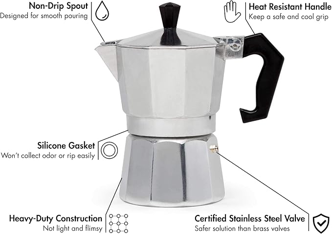 Primula Classic Stovetop Espresso and Coffee Maker, Moka Pot for Italian and Cuban Café Brewing