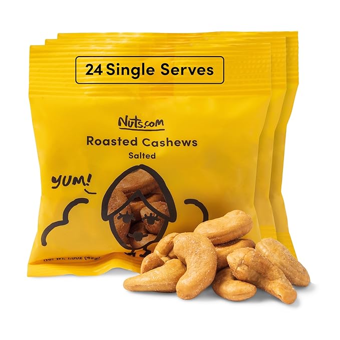 Nuts.com ??Roasted Cashews (Salted Single Serve) ??Creamy & Savory Flavor, Healthy Snack for Adults