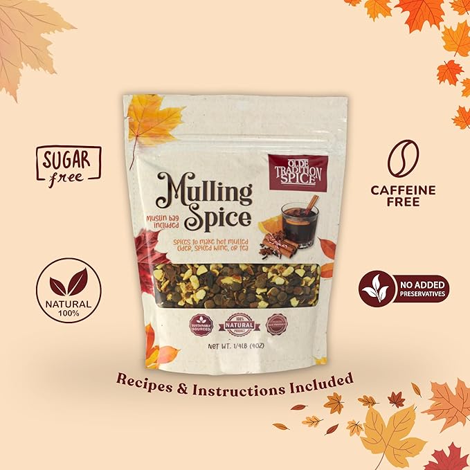 Olde Tradition Mulling Spices for Apple Cider, Mulled Wine Spices Kit, 4oz Traditional Mulled Spice