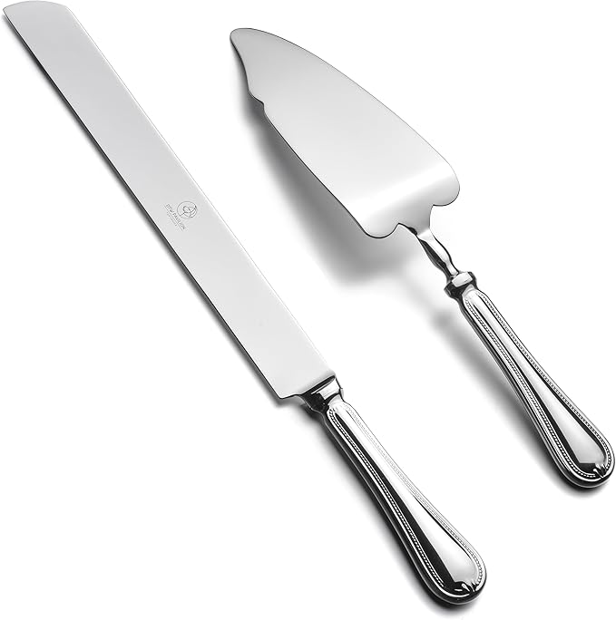 2 Piece Wedding Cake Server Set,18/10 Stainless Steel Dessert Set Pie Server Cake Cutter Knife for