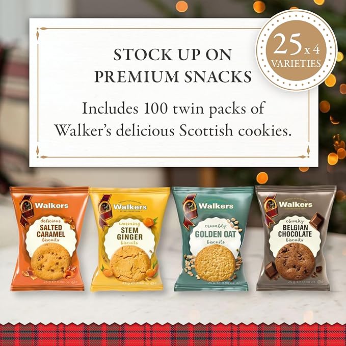 Walker’s Assorted Scottish Cookie Variety Pack - 100 Snack Packs (2 Cookies Each) - Includes
