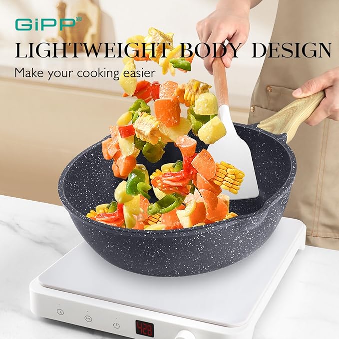 GiPP Pots and Pans Set Non Stick - 10 Pcs White Granite Kitchen Cookware Sets Nonstick Induction