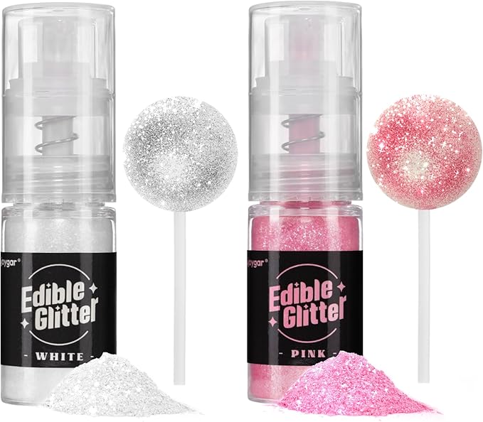 Sujoygar Edible Glitter Spray 2 Colors, White and Pink Edible Glitter for Cocktails, Shimmer Powder