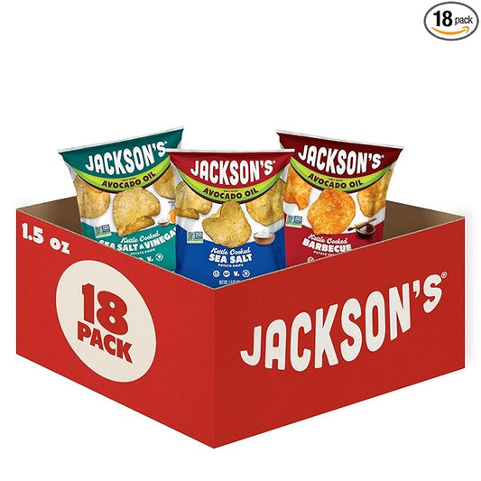 Jackson’s Classic Kettle Potato Chips (Variety Pack, 1.5 oz, Pack of 18) - Made with Premium