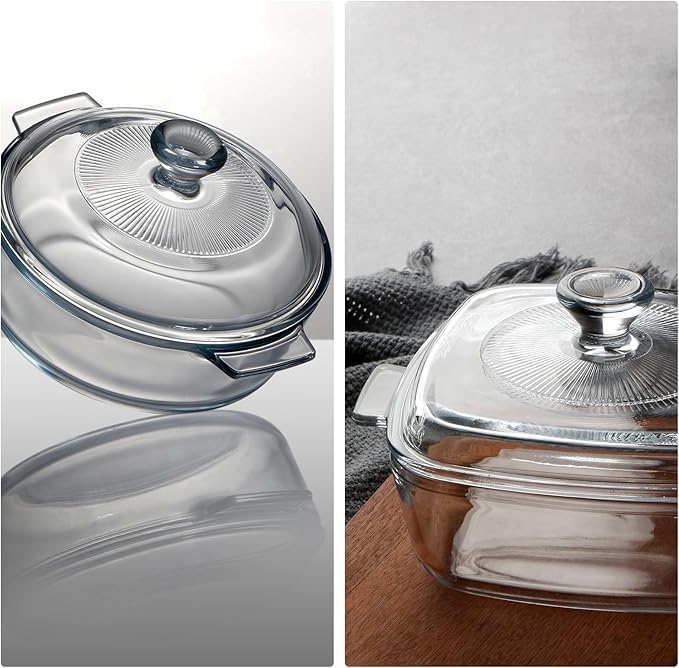 NUTRIUPS Mini Glass Casserole Dish Set with Lid Oven Safe Casserole Dish Set 2 Pack (5.9in