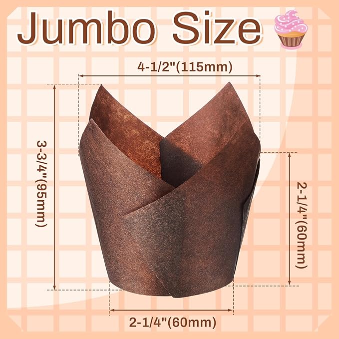 300 Pcs Jumbo Muffin Liners for Baking 2-1/4" x 4" Large Tulip Cupcake Liners Greaseproof Cupcake